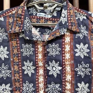 Pierre Cardin Shirt Mens XL Orange Gray All Over Print Hawaiian Button Up Cotton